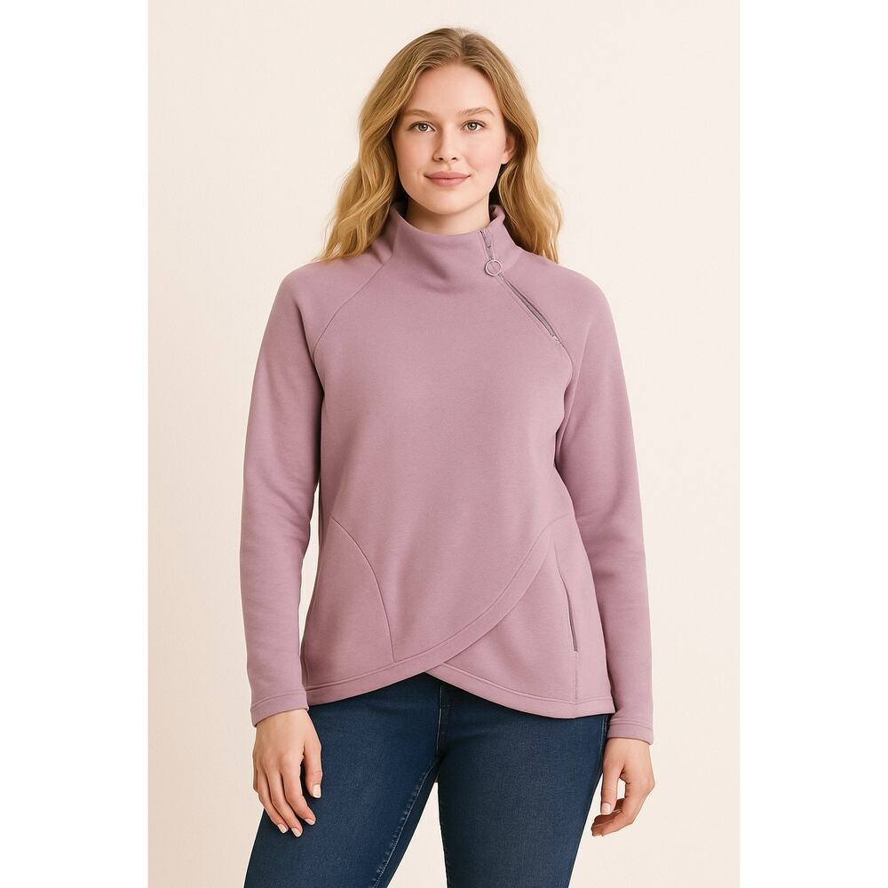 Athleta Women’s Asymmetrical Zip Pullover Size M Mauve Pink Fleece Lined